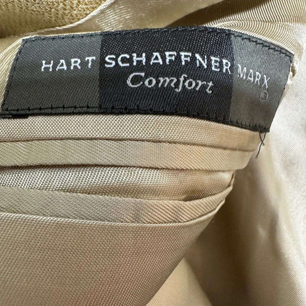 Hart Schaffner Marx Mens 44L Silk Comfort Blazer Jacket Tan Herringbone Made USA